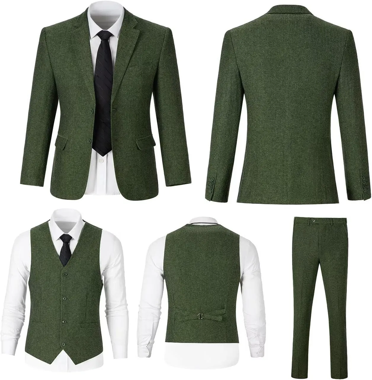 Retro 3 Piece Boys Suit Tweed Herringbone Boy Suits Slim Fit Dress Tuxedos Set Prom Teens Kids Jacket Blazer Vest Pants