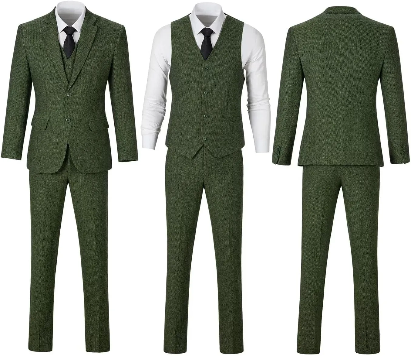 Retro 3 Piece Boys Suit Tweed Herringbone Boy Suits Slim Fit Dress Tuxedos Set Prom Teens Kids Jacket Blazer Vest Pants