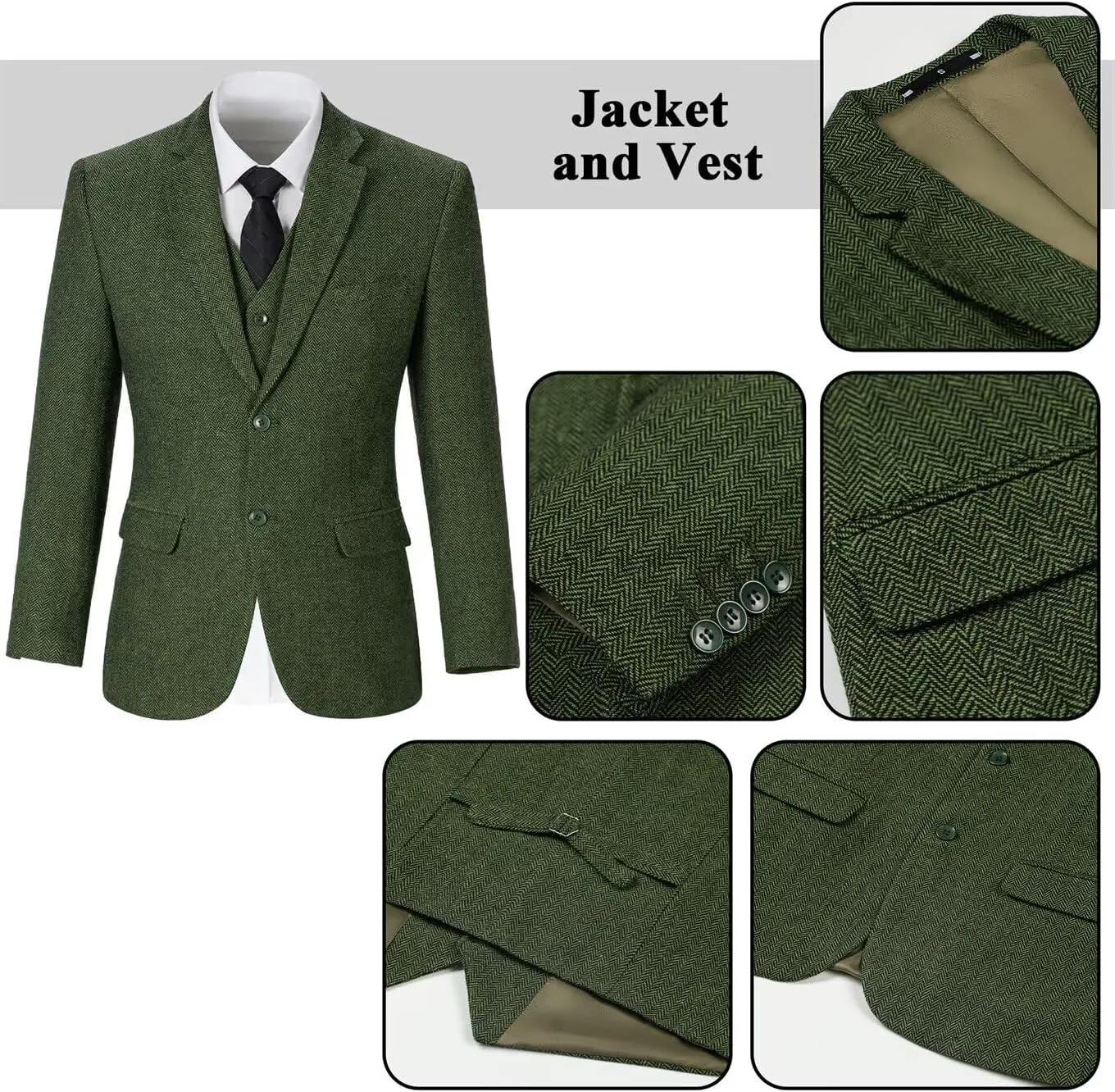 Retro 3 Piece Boys Suit Tweed Herringbone Boy Suits Slim Fit Dress Tuxedos Set Prom Teens Kids Jacket Blazer Vest Pants