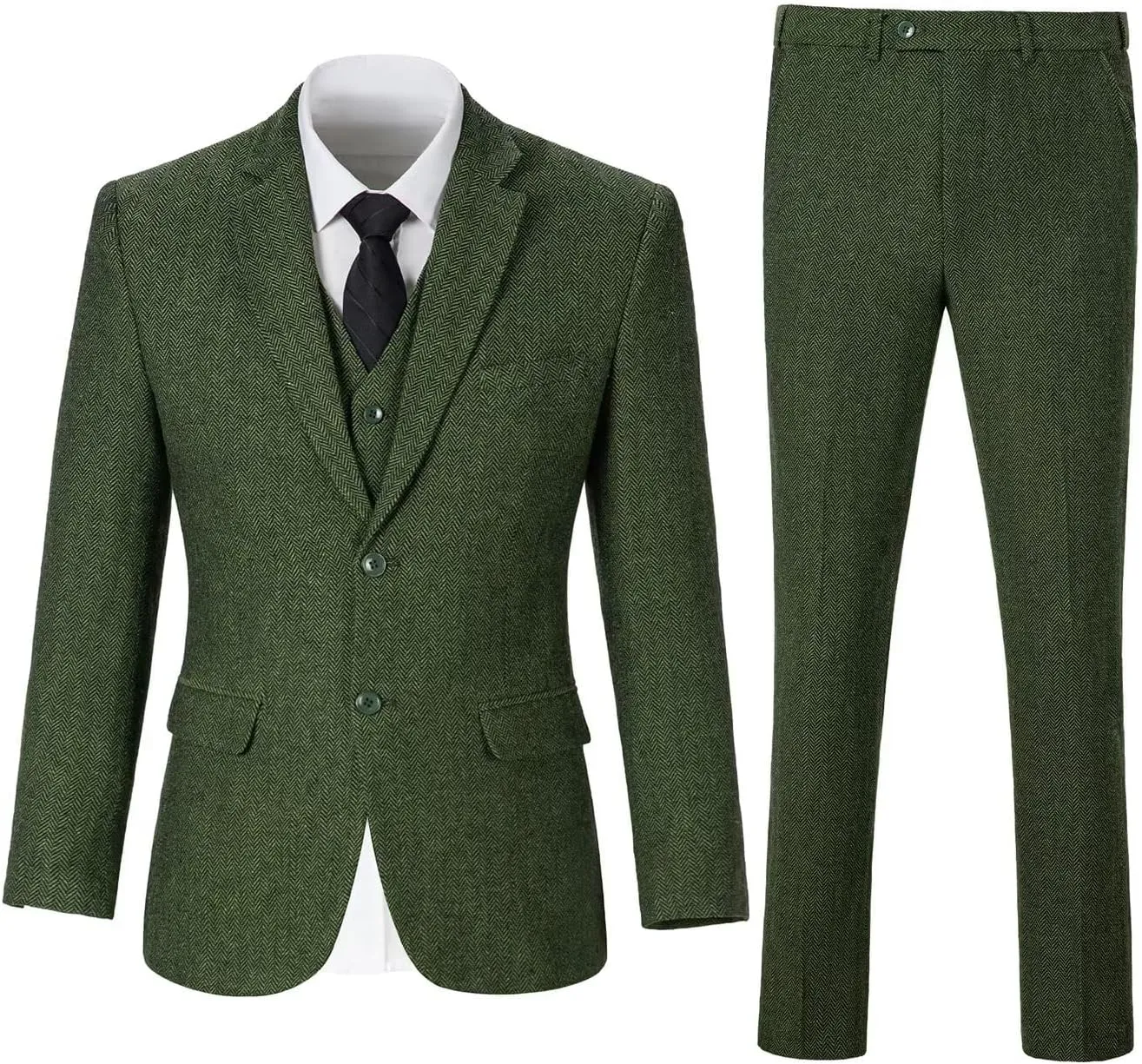 Retro 3 Piece Boys Suit Tweed Herringbone Boy Suits Slim Fit Dress Tuxedos Set Prom Teens Kids Jacket Blazer Vest Pants