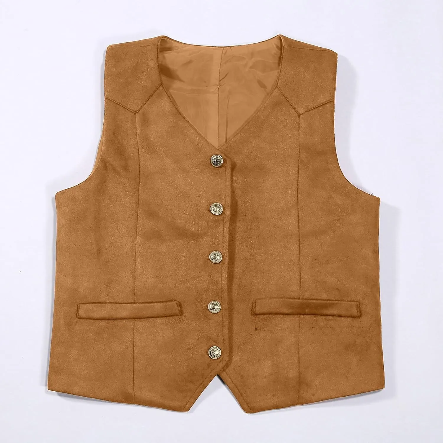 Retro Boys Western Vest Suede Cowboy Style Vest Casual V Neck Vintage Waist Coat