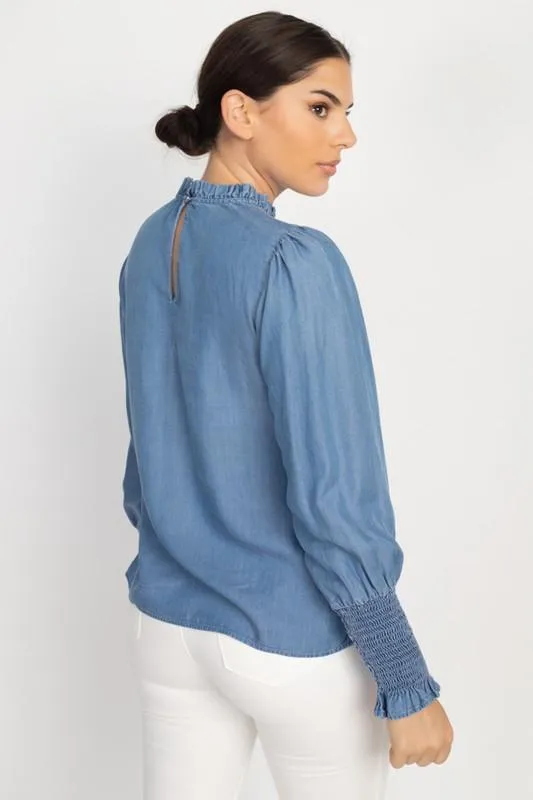 Ruffle Trim Denim Top