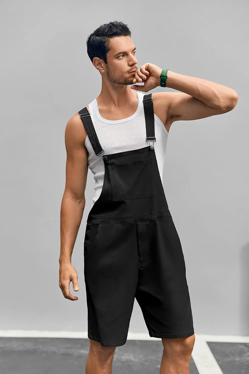 Runcati Mens Casual Bib Overall Shorts Lightweight Cotton Loose Fit Denim Jumpersuit Walkshort Pockets Rompers