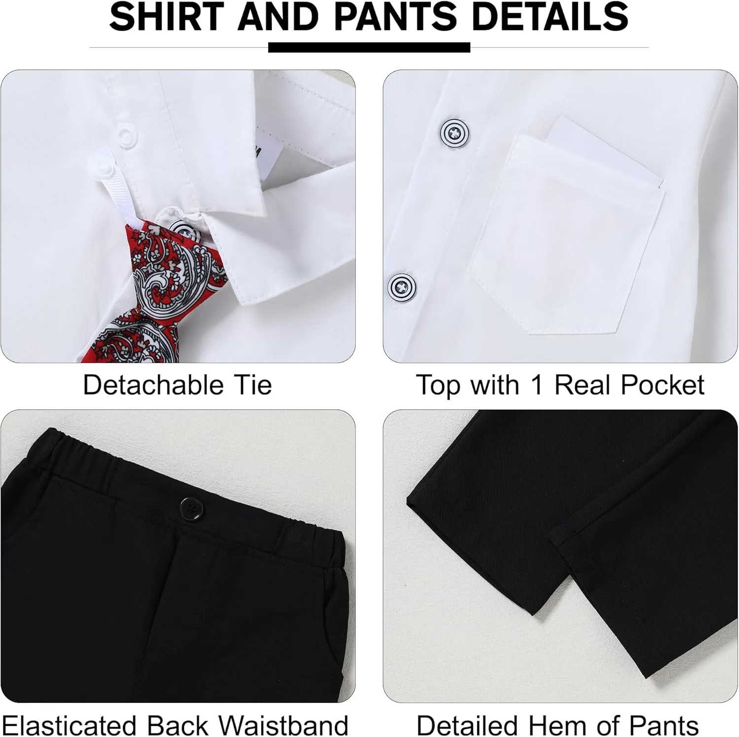 SANMIO Boy Suit Toddler Boys Formal Dress Outfit Shirt Printed Tie Vest Pants Baby Tuxedo Boys Wedding Clothes