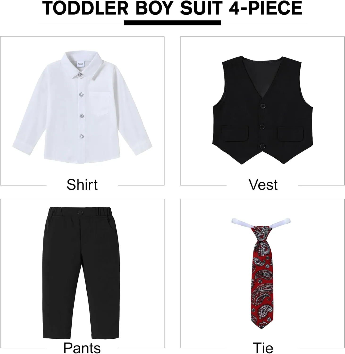 SANMIO Boy Suit Toddler Boys Formal Dress Outfit Shirt Printed Tie Vest Pants Baby Tuxedo Boys Wedding Clothes