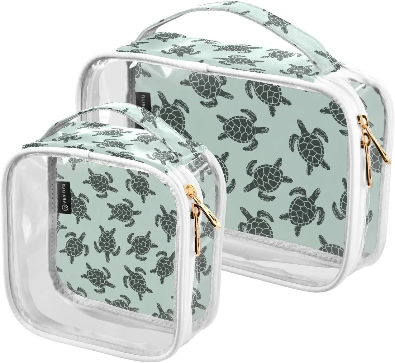 Sea-turtles Texture 2 Pack Clear Toiletry Bag Women Men, Portable Waterproof Clear Pouch, Cosmetic Bag with Double Zippers Large Opening Traveling with Handle for Bathroom Traveling Vacation Organizin