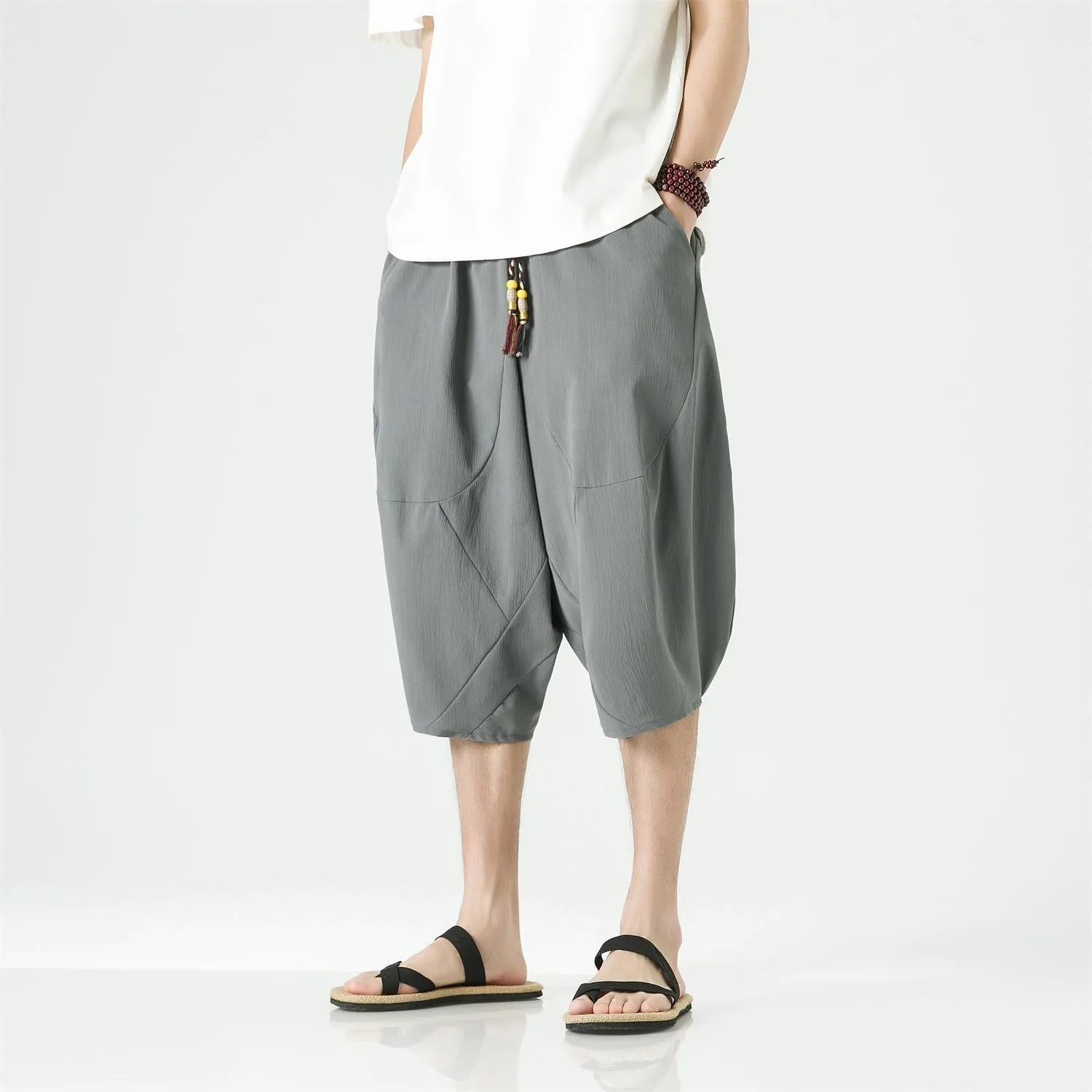 Seidarise Men's Cotton Linen Harem Pants Casual Loose Hippie Yoga Beach Pants