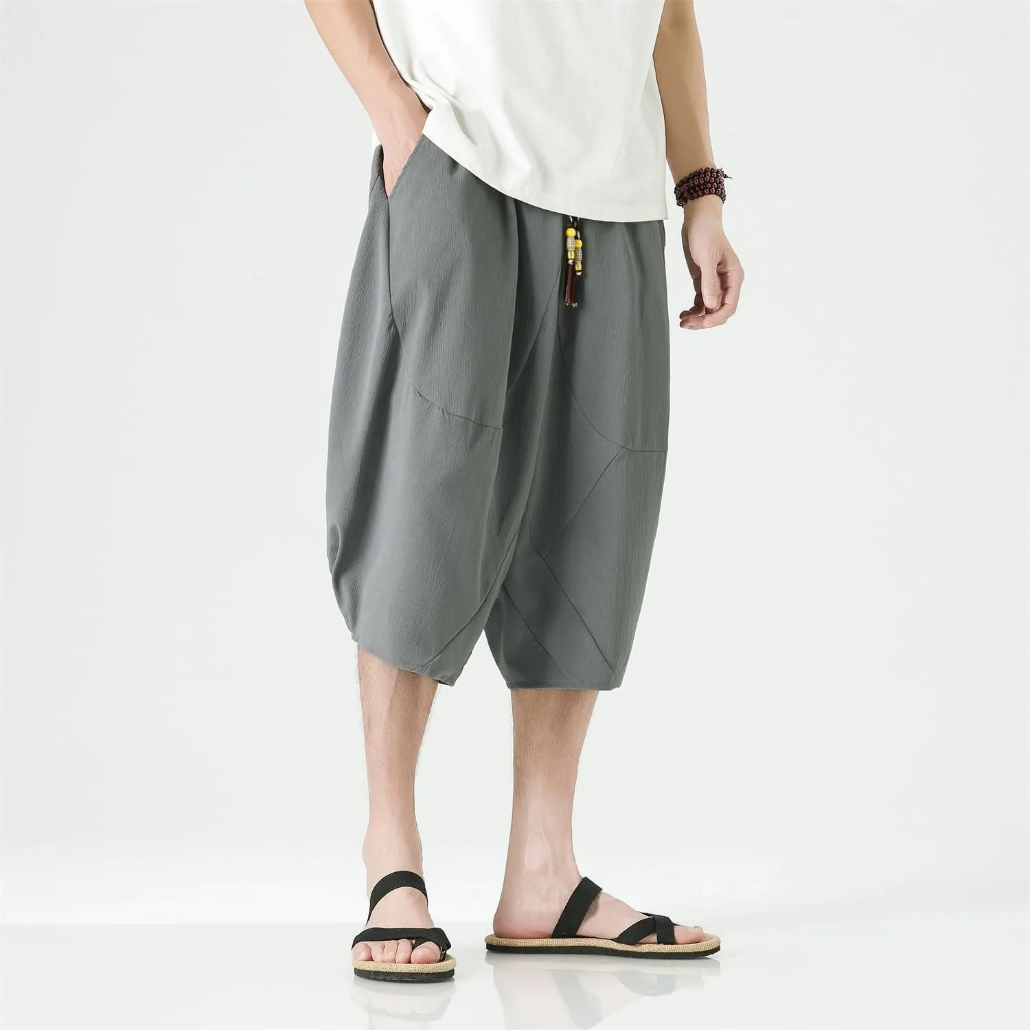 Seidarise Men's Cotton Linen Harem Pants Casual Loose Hippie Yoga Beach Pants