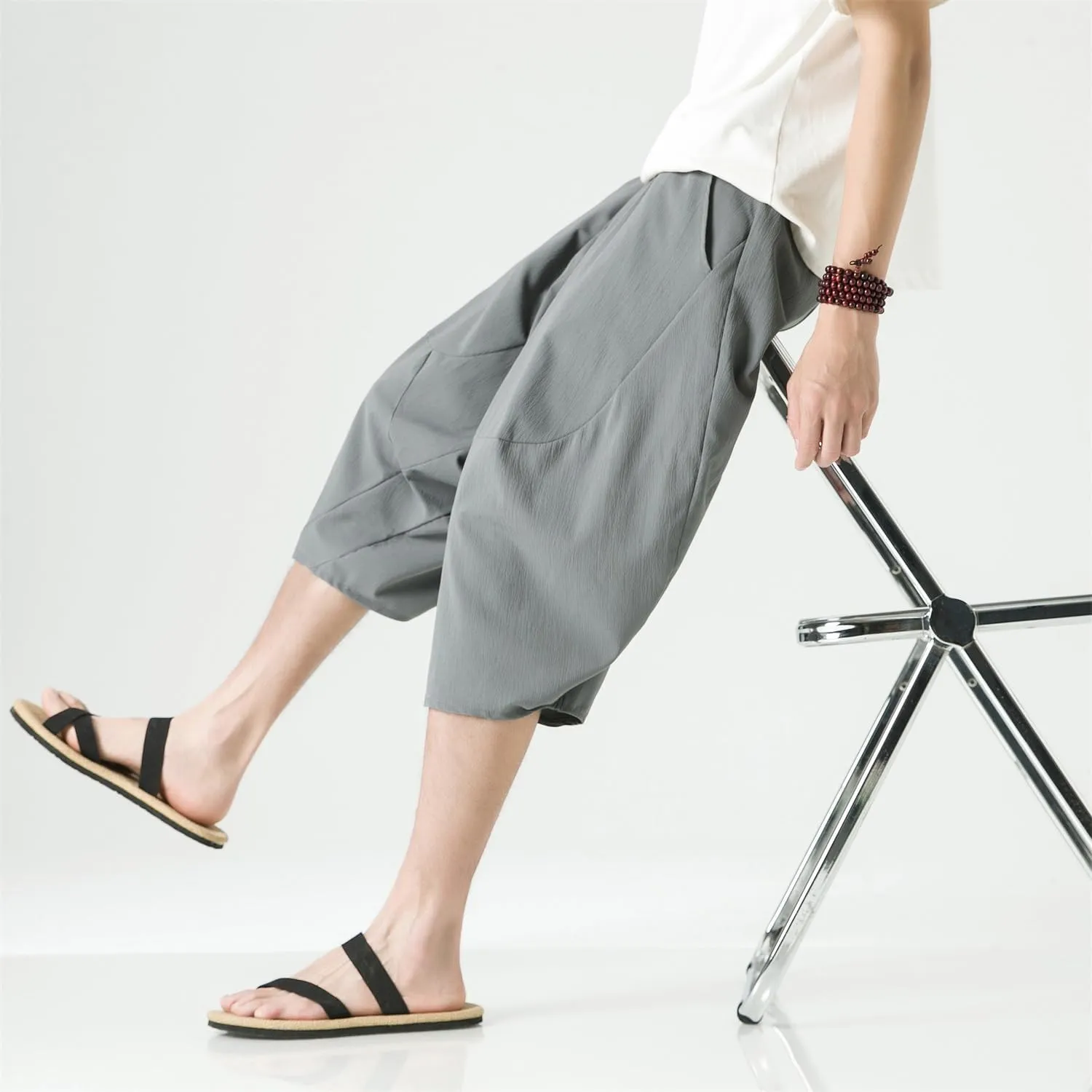 Seidarise Men's Cotton Linen Harem Pants Casual Loose Hippie Yoga Beach Pants