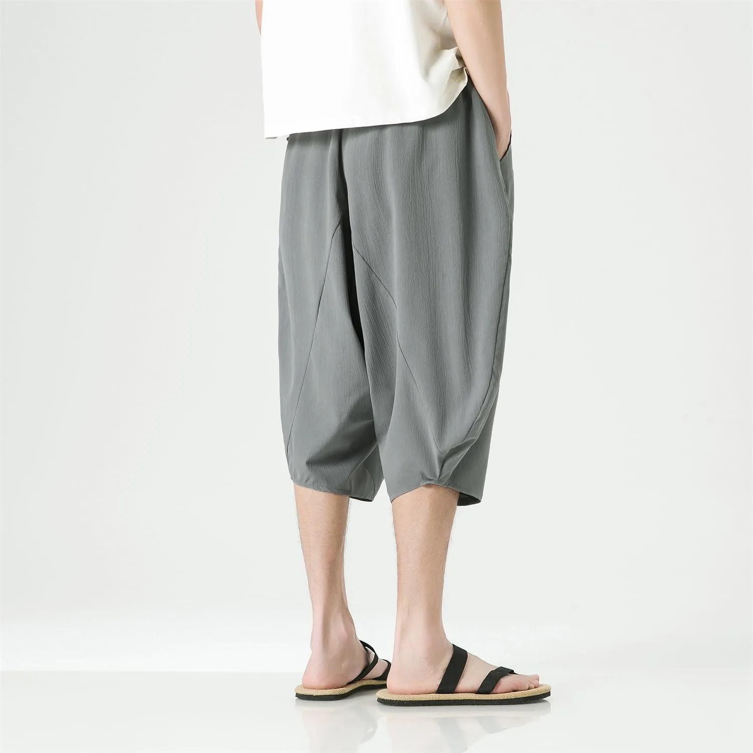 Seidarise Men's Cotton Linen Harem Pants Casual Loose Hippie Yoga Beach Pants