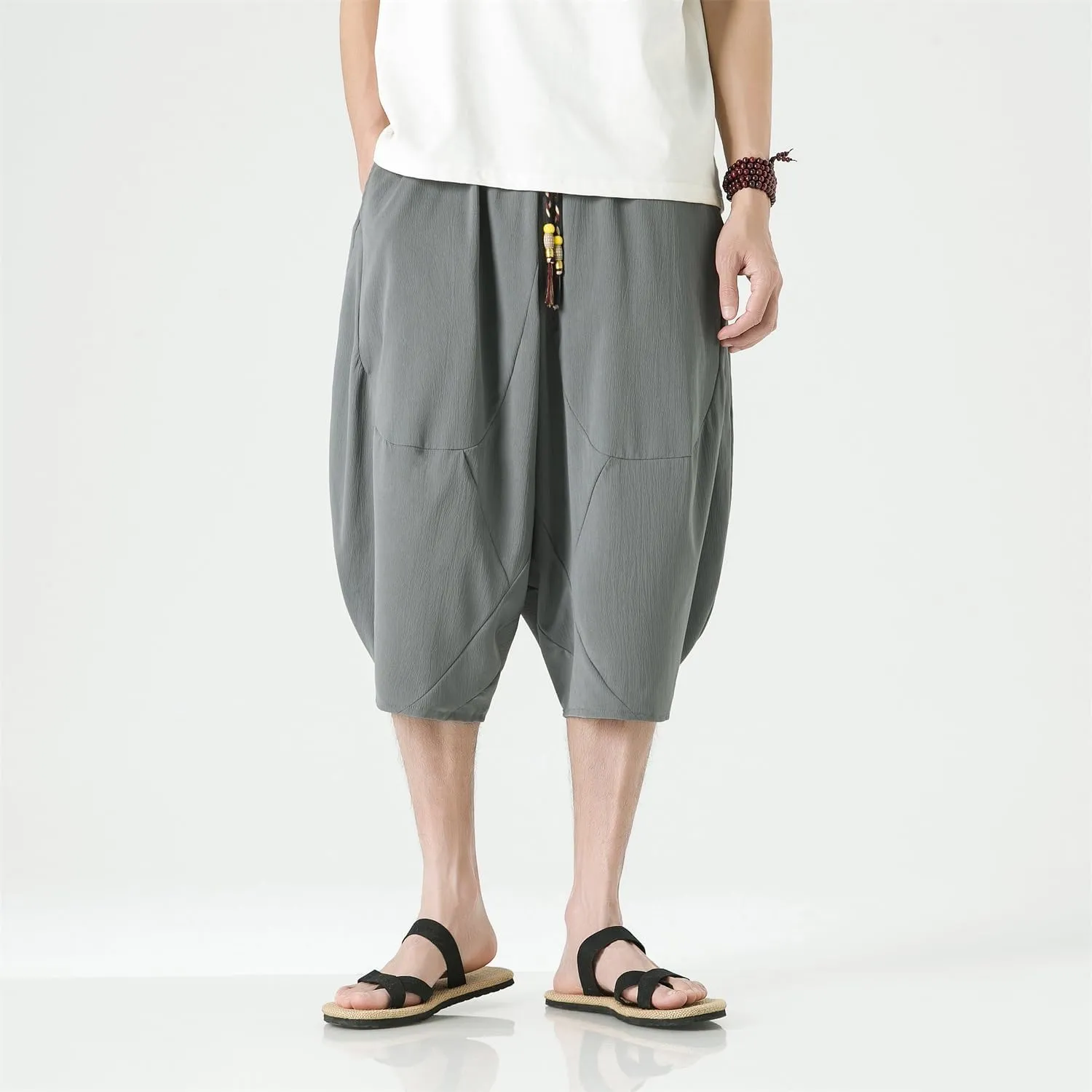 Seidarise Men's Cotton Linen Harem Pants Casual Loose Hippie Yoga Beach Pants