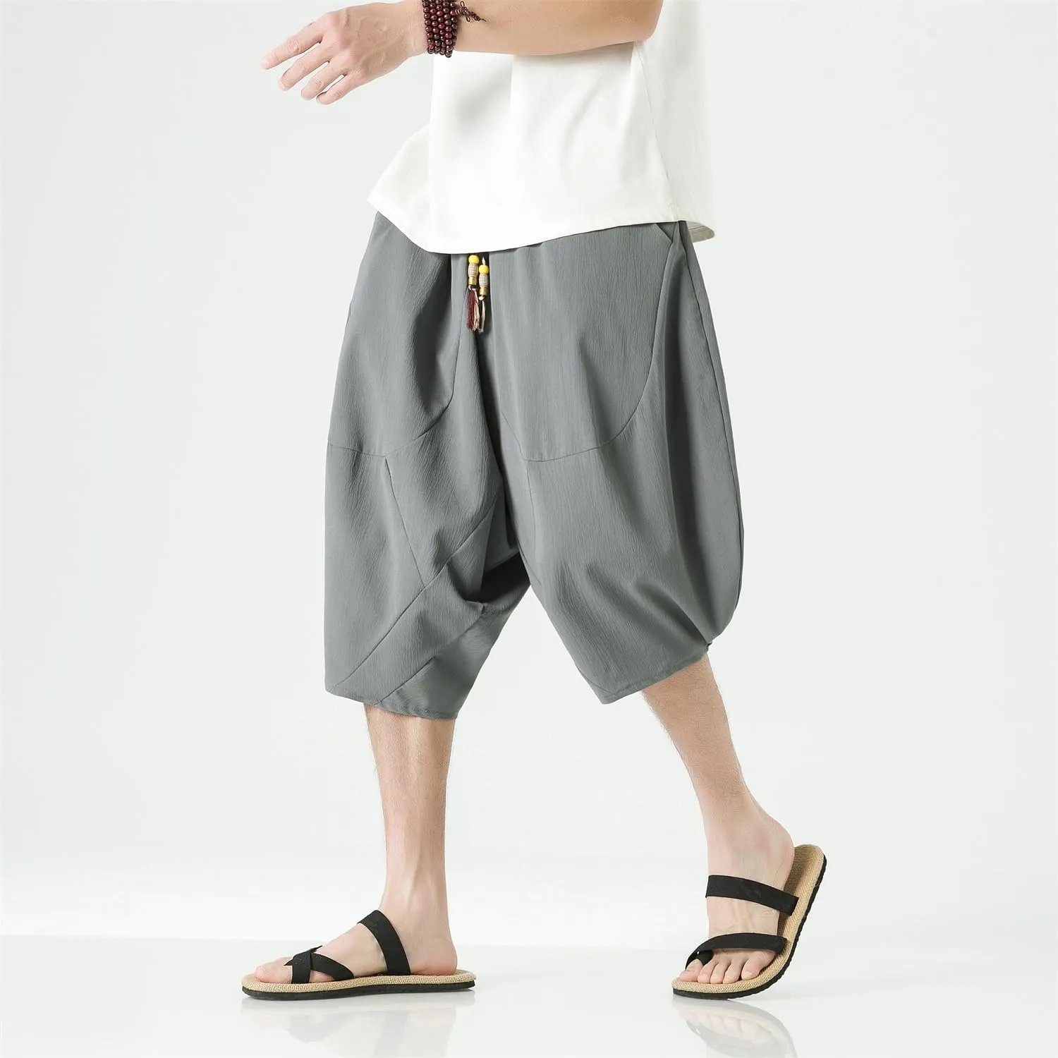 Seidarise Men's Cotton Linen Harem Pants Casual Loose Hippie Yoga Beach Pants
