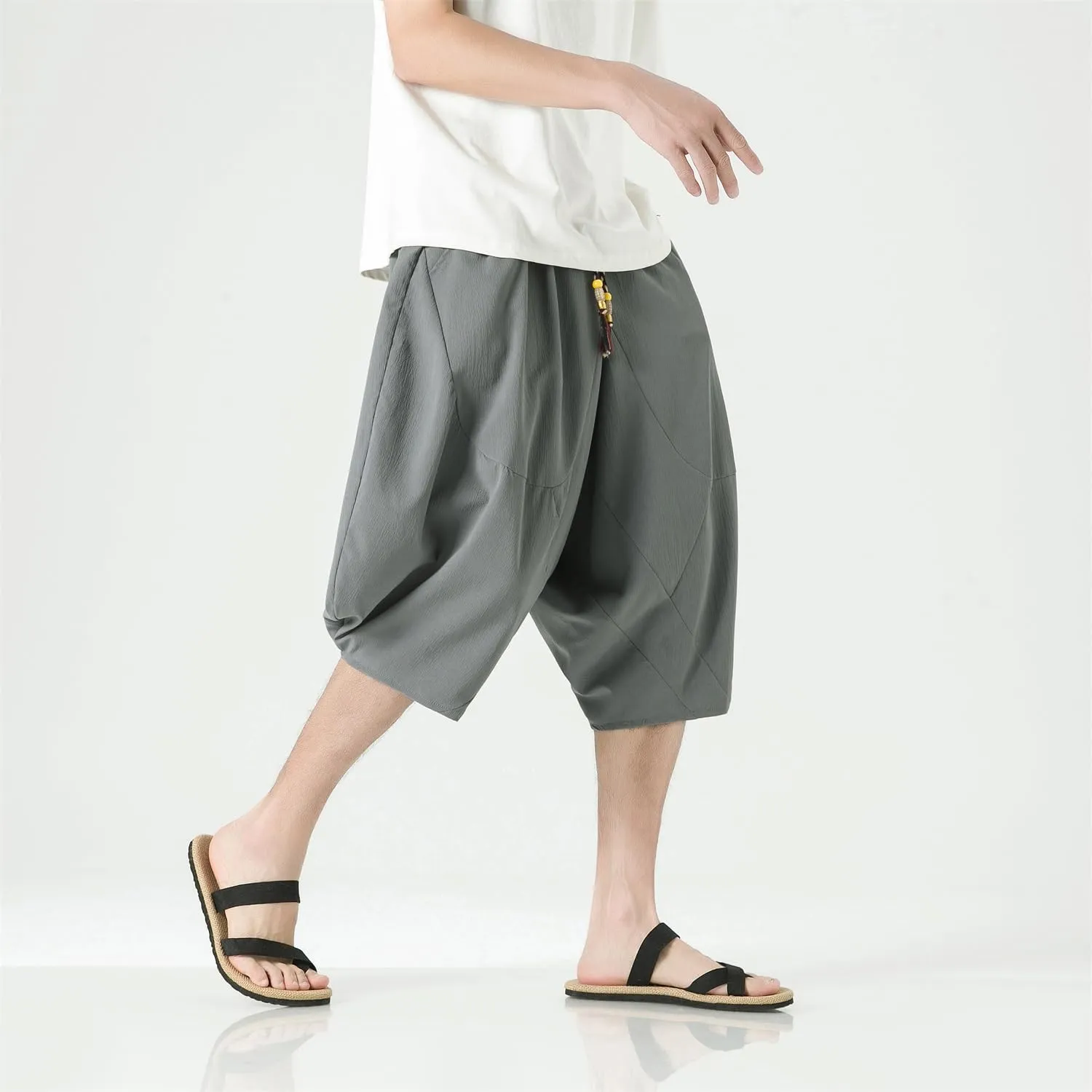 Seidarise Men's Cotton Linen Harem Pants Casual Loose Hippie Yoga Beach Pants