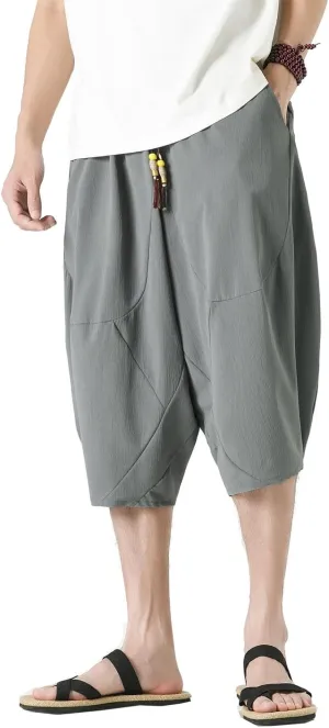 Seidarise Men's Cotton Linen Harem Pants Casual Loose Hippie Yoga Beach Pants
