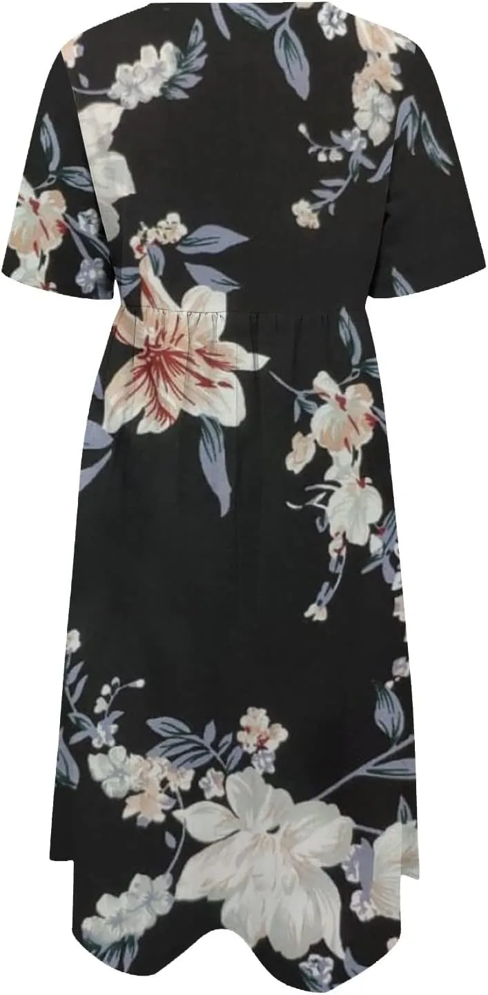 SGASY Plus Size Summer Dress 2024 Womens Short Sleeve Boho Floral Tshirt Dress Casual Loose Beach Vacation Midi Dresses