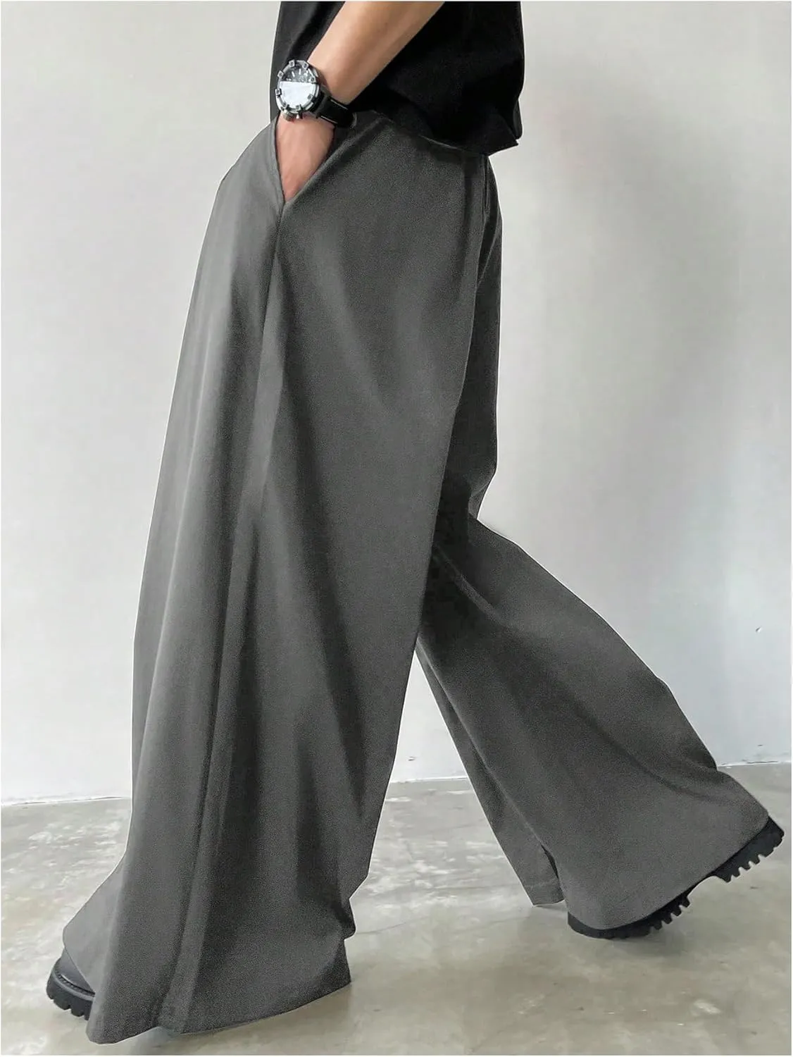 SHENHE Men's Wide Leg Pleated Pants Zipper Fly Baggy Pants Casual Business Dress Pants