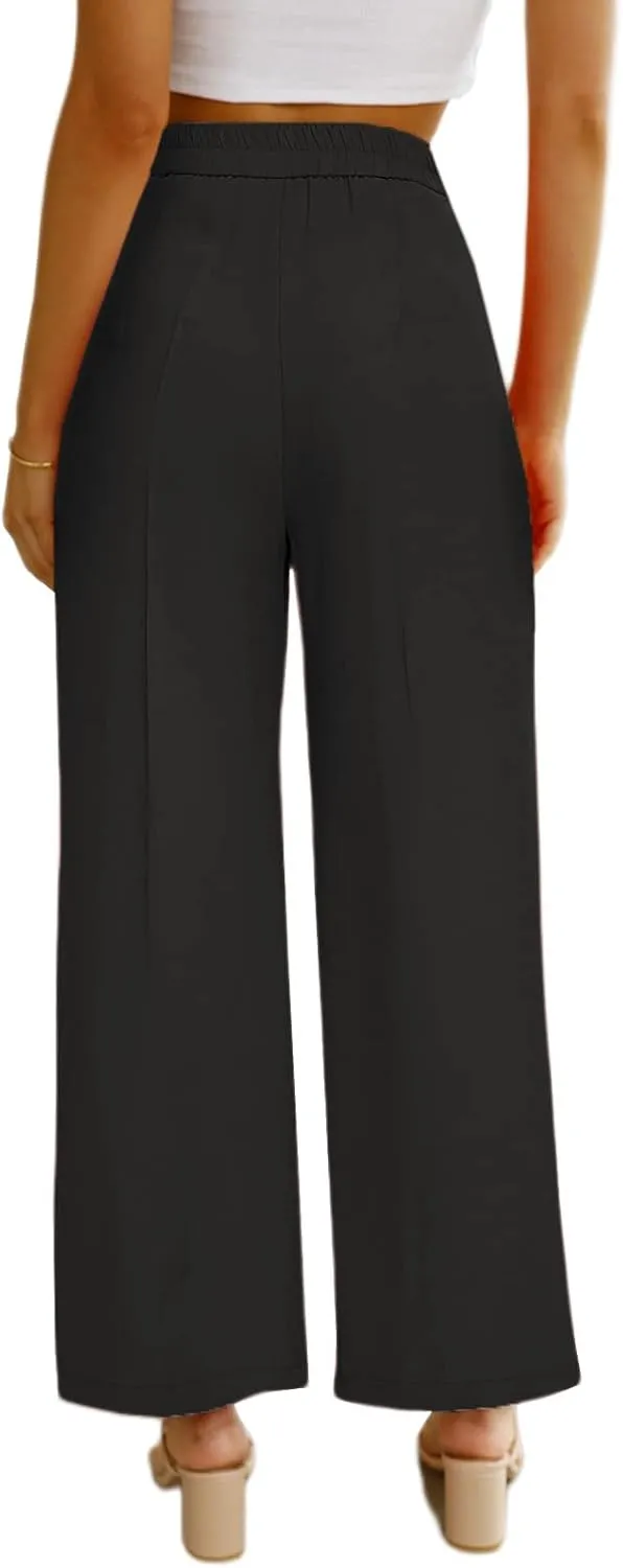 SHIPE Womens Casual Wide Leg Flowy Pants Elastic Waist Work Office Pants Pants with Pockets, S-XL