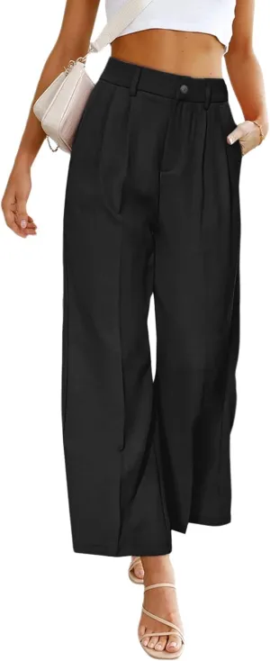 SHIPE Womens Casual Wide Leg Flowy Pants Elastic Waist Work Office Pants Pants with Pockets, S-XL