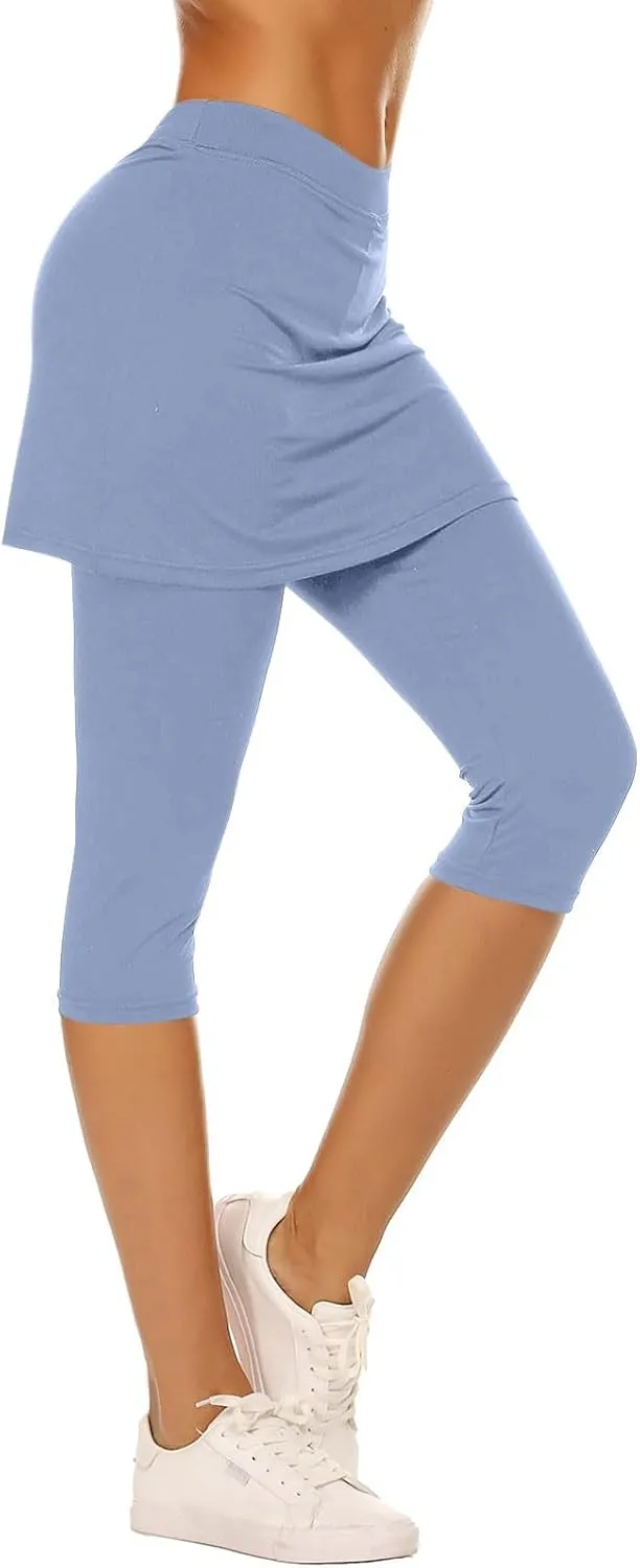 Skirted Leggings for Women Capri Athletic Golf Skorts Gym Tennis Yoga Legging High Waisted Capri Leggings with Skirts