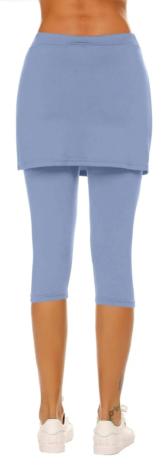 Skirted Leggings for Women Capri Athletic Golf Skorts Gym Tennis Yoga Legging High Waisted Capri Leggings with Skirts