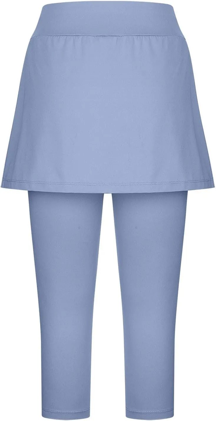 Skirted Leggings for Women Capri Athletic Golf Skorts Gym Tennis Yoga Legging High Waisted Capri Leggings with Skirts
