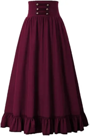 Sorrica Women Victorian Vintage High Waist Long Skirt High Waist Lace Up Renaissance Maxi Skirts