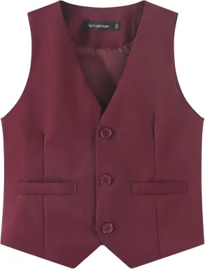 Spring&Gege Boy's Formal Suit Vest Solid Dress Waistcoat Vest with Pockets, Size 4-14 Years