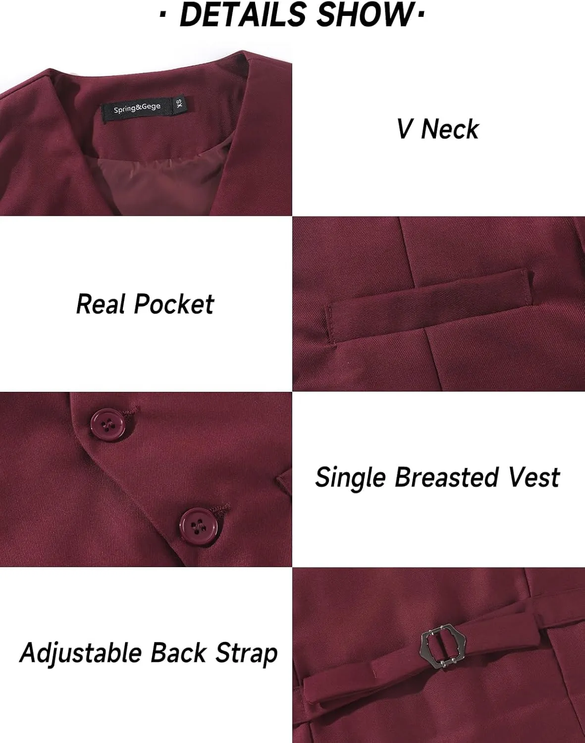 Spring&Gege Boy's Formal Suit Vest Solid Dress Waistcoat Vest with Pockets, Size 4-14 Years