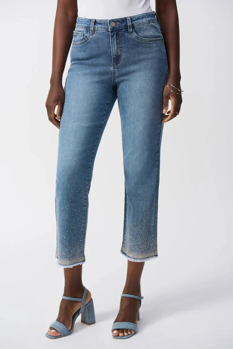 Straight Fit Crop Stretch Jeans - Vintage Blue