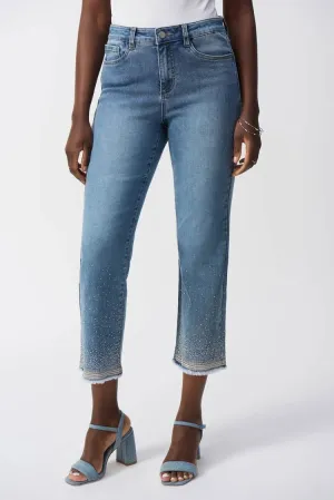 Straight Fit Crop Stretch Jeans - Vintage Blue