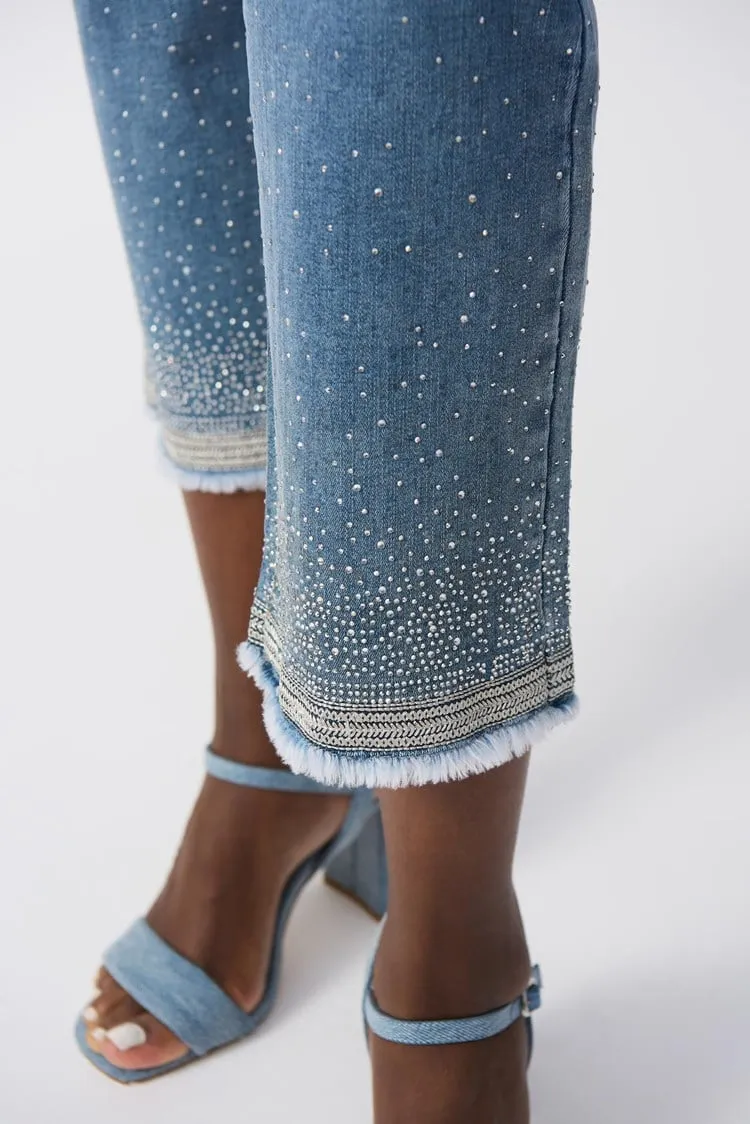Straight Fit Crop Stretch Jeans - Vintage Blue