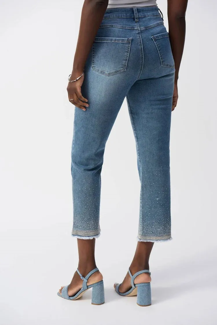 Straight Fit Crop Stretch Jeans - Vintage Blue