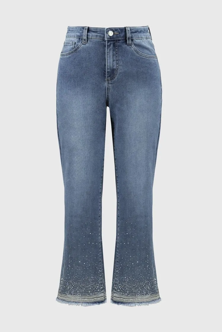 Straight Fit Crop Stretch Jeans - Vintage Blue