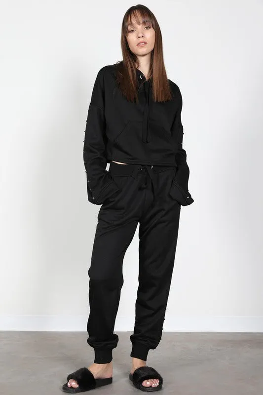 STUDDED BELL SLEEVE HOODIE