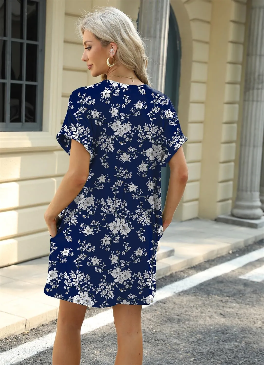 Sulozom Womens Summer Dresses Casual Crewneck Short Sleeve Floral Print Sundresses Beach A-line Shift Dress 2025 with Pockets