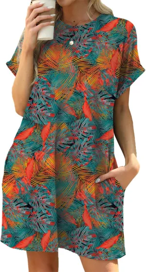Sulozom Womens Summer Dresses Casual Crewneck Short Sleeve Floral Print Sundresses Beach A-line Shift Dress 2025 with Pockets