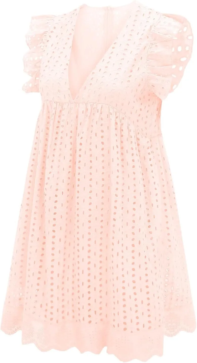 Summer Dresses for Women 2024 Casual Sleeveless V Neck Ruffle Beach Vacation Sundresses Cute Flowy Mini Dress