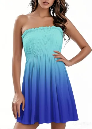 Summer Dresses for Women 2025 Strapless Casual Beach Cover Ups Tube Top Sundress Boho Floral Print Hawaiian Dress
