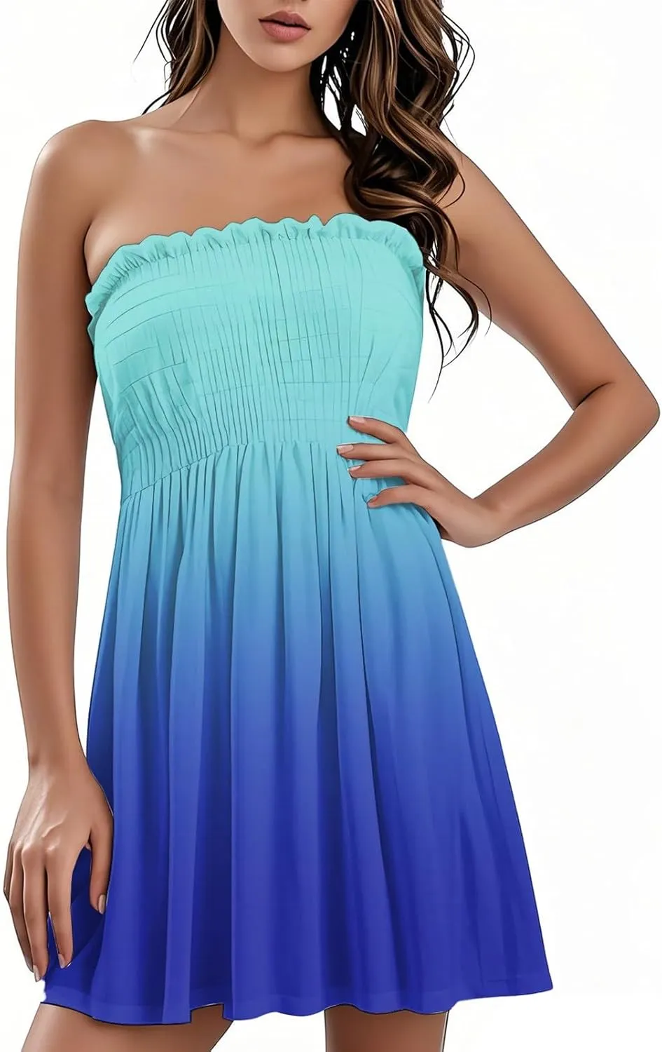 Summer Dresses for Women 2025 Strapless Casual Beach Cover Ups Tube Top Sundress Boho Floral Print Hawaiian Dress