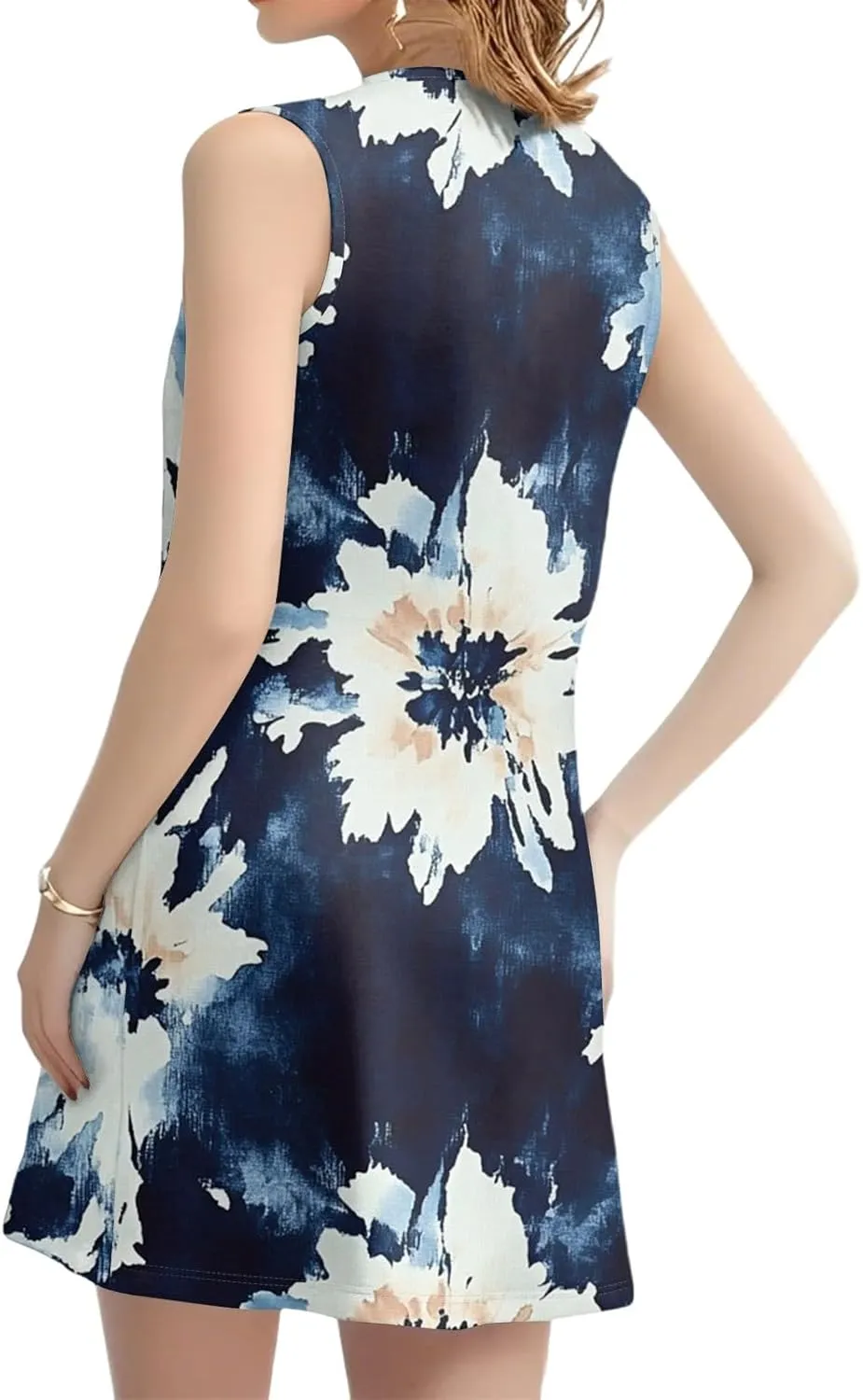 Summer Dresses for Women Casual Sundress Floral Printed Pleated Mini Dress with Pocket Beach Cover Up Swimsuits