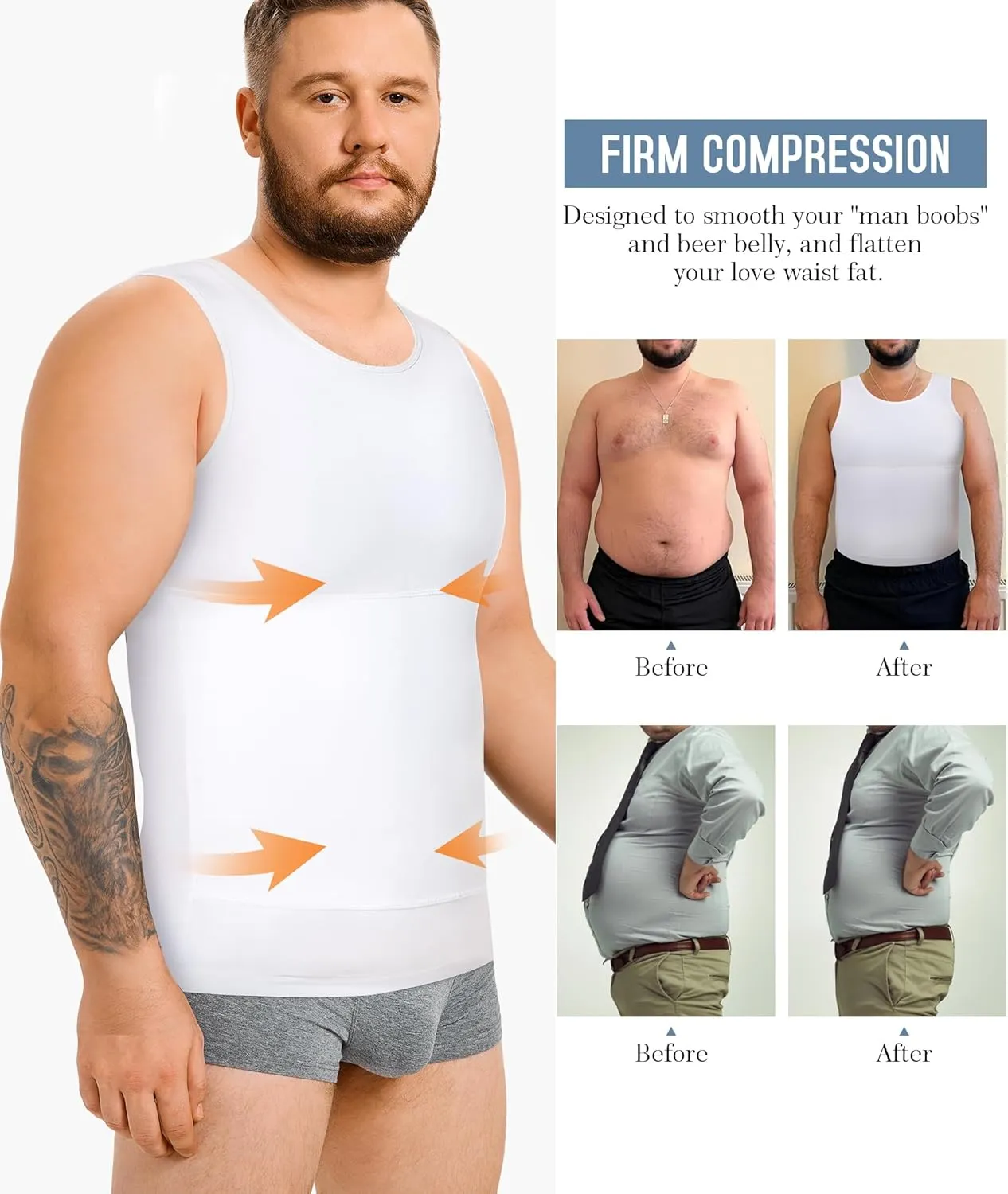 TAILONG Mens Compression Shirt Body Shaper Slimming Undershirt Vest Compression Tank Top Ekko Beaters