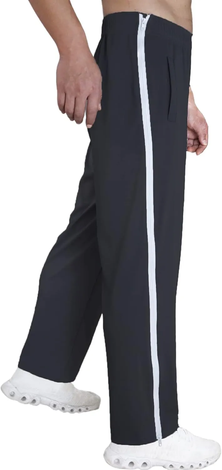 Tear Away Pants for Men Side Zipper Lightweight Pants Zip Leg Sweatpants Breakaway Post Surgery Recovery Zipper Pants