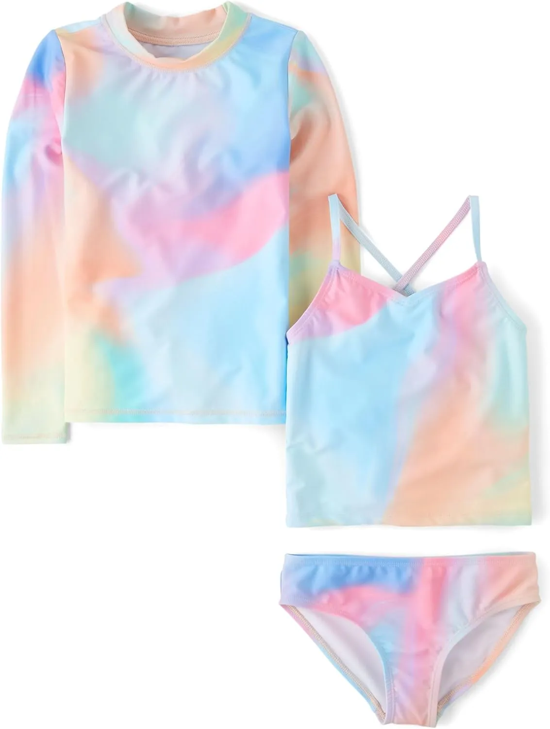 The Children's Place Girls' Long Sleeve Rashguard and Tankini Swimsuit, 3 Piece Set