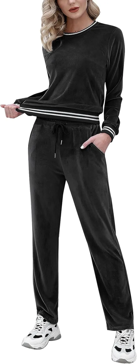 Totatuit Women's Sweatsuit Set Velour Long Sleeve and Pants Sport Sweat Suits 2 Piece Tracksuits Outfits with Pocket S-XXL