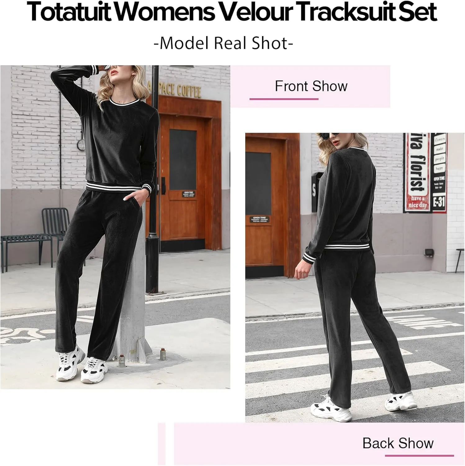 Totatuit Women's Sweatsuit Set Velour Long Sleeve and Pants Sport Sweat Suits 2 Piece Tracksuits Outfits with Pocket S-XXL