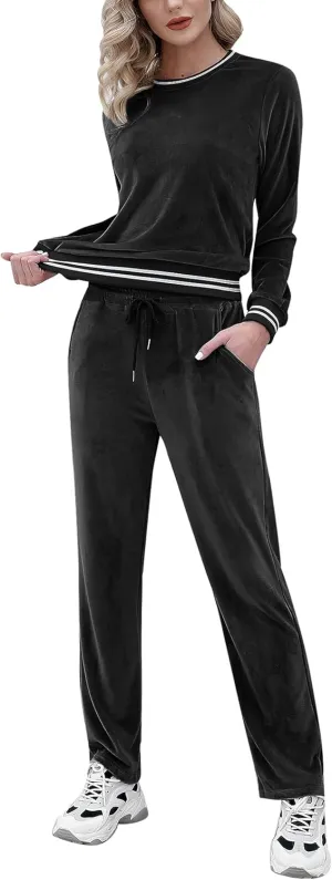 Totatuit Women's Sweatsuit Set Velour Long Sleeve and Pants Sport Sweat Suits 2 Piece Tracksuits Outfits with Pocket S-XXL