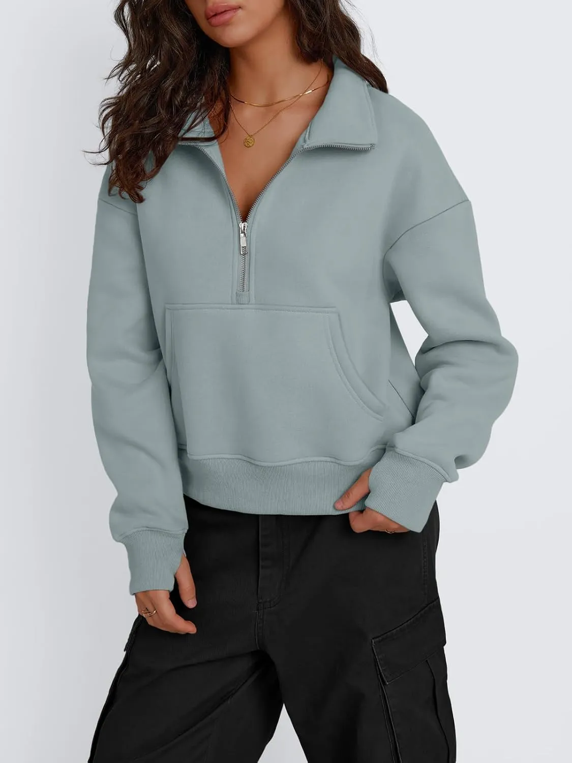 Trendy Queen Womens Sweatshirts Quarter Zip Pullover Oversized Cropped Sweater Fall Winter Hoodies