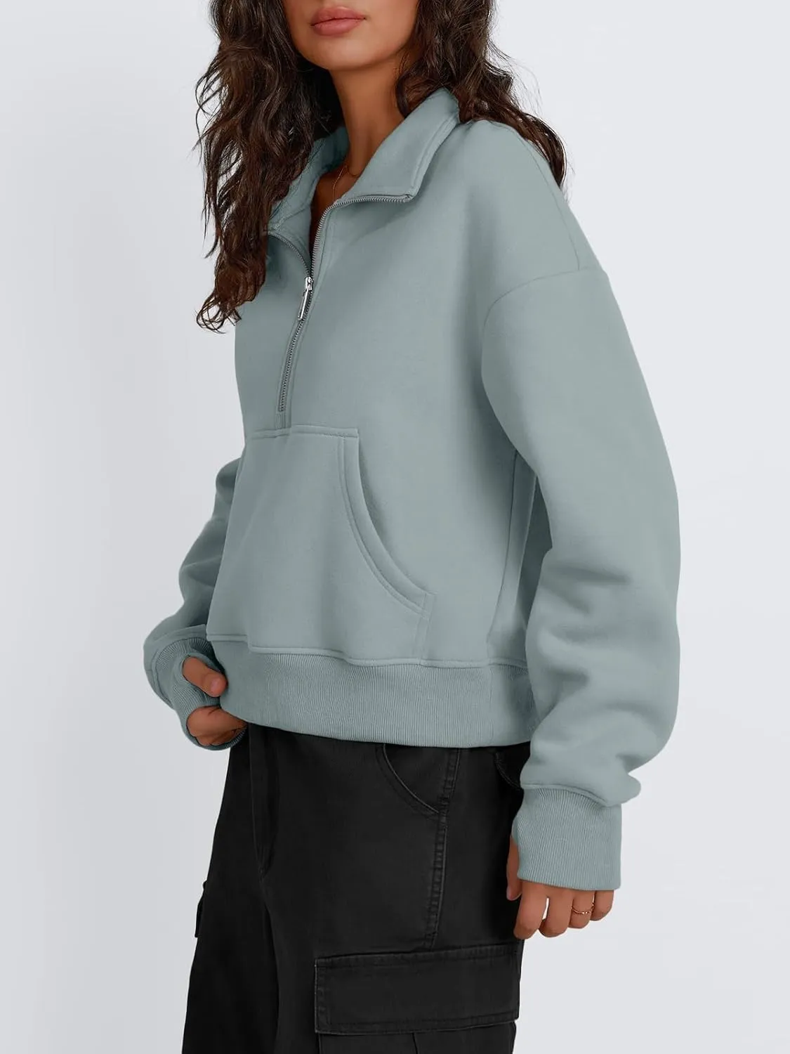 Trendy Queen Womens Sweatshirts Quarter Zip Pullover Oversized Cropped Sweater Fall Winter Hoodies