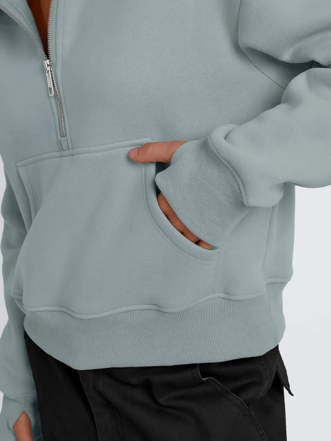 Trendy Queen Womens Sweatshirts Quarter Zip Pullover Oversized Cropped Sweater Fall Winter Hoodies