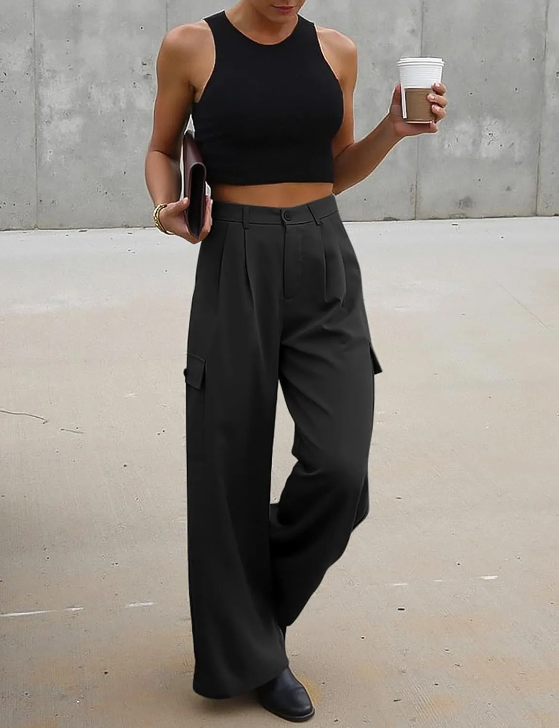 UEU Womens High Waisted Wide Leg Cargo Pants Baggy Dress Pants Business Casual Work Trousers with 4 Pockets 2025 Trendy